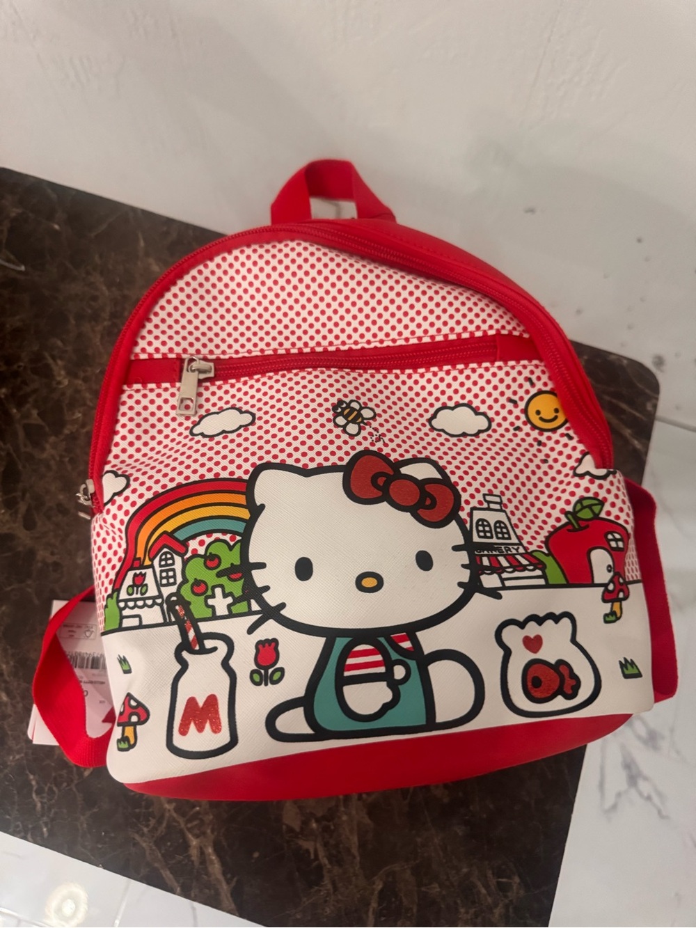 SANRIO Hello Kitty Red and White Mini Backpack with Rainbow Graphic
